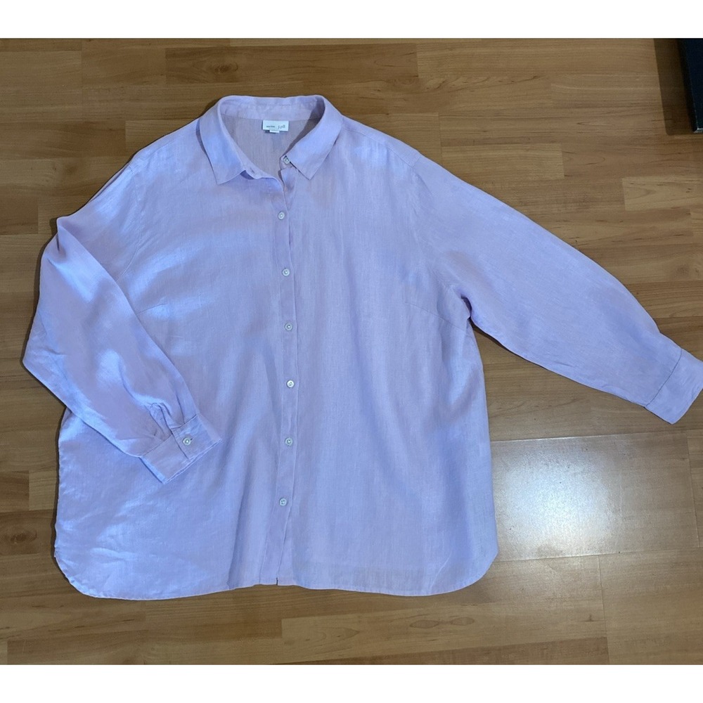 J.Jill Love Linen Women's 2X Lilac 100% Linen Button‎ Front Shirt Relaxed Fit - Picture 7 of 11